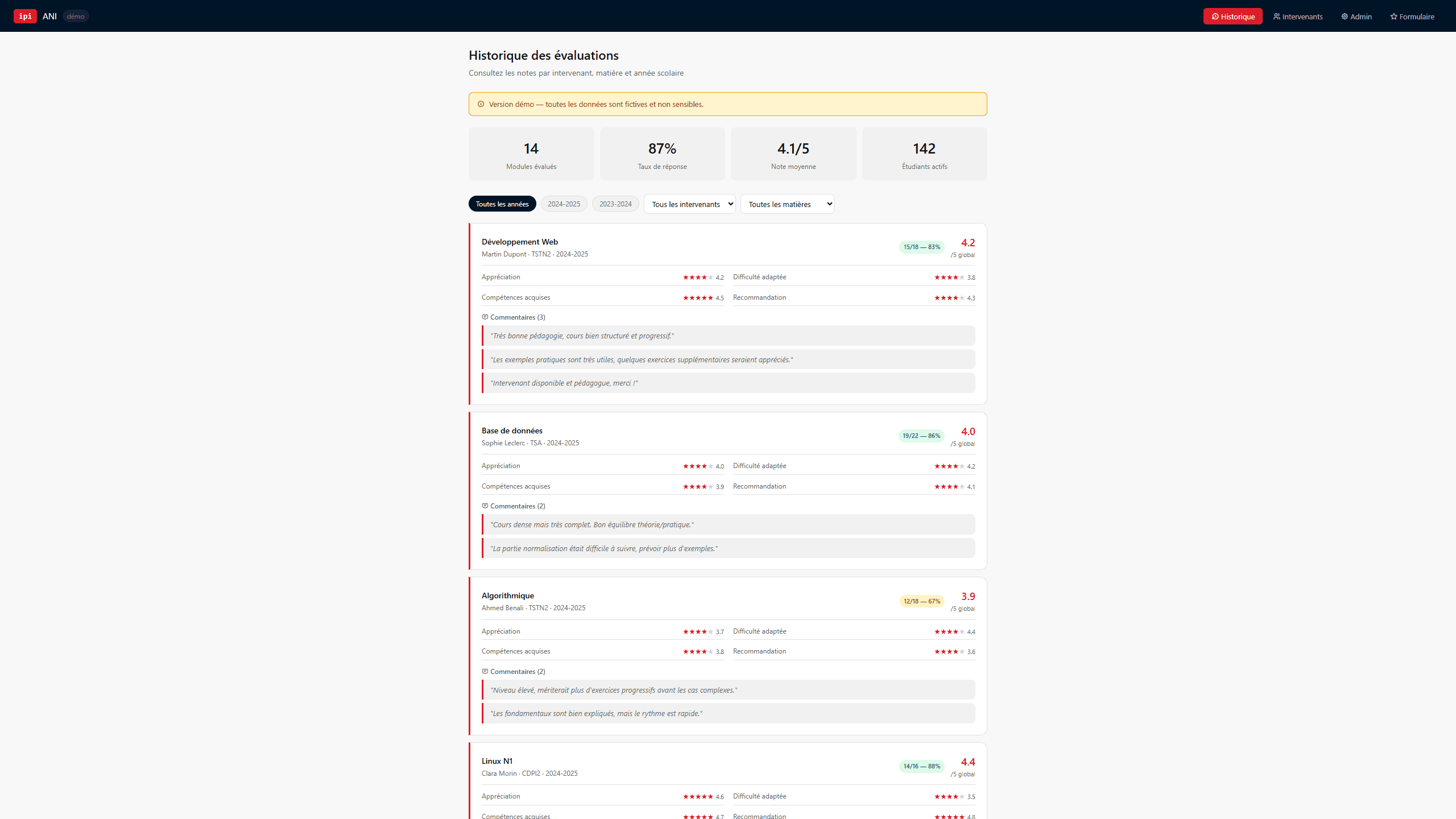 ANI — Plateforme d'Évaluation des Intervenants